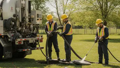 Fort Lauderdale, FL plumbers cleaning a residential septic tank for reliable home drainage service
