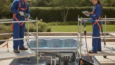 Fort Lauderdale spa repair plumber inspecting and servicing a hot tub for home maintenance